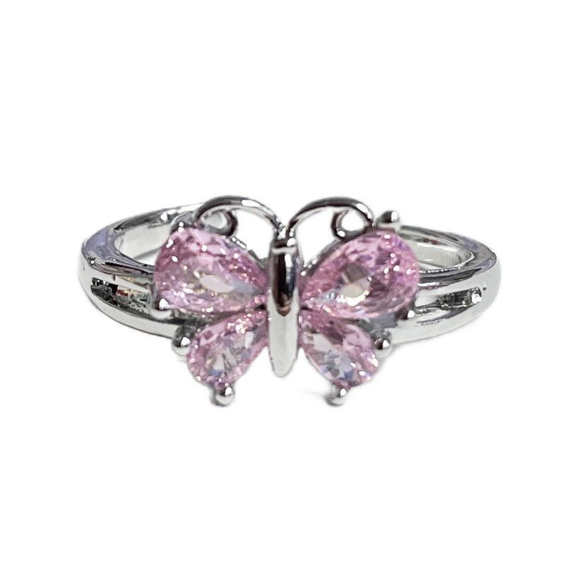 Sweet Cool Simple Graceful Pink Diamond Butterfly Opening Rings