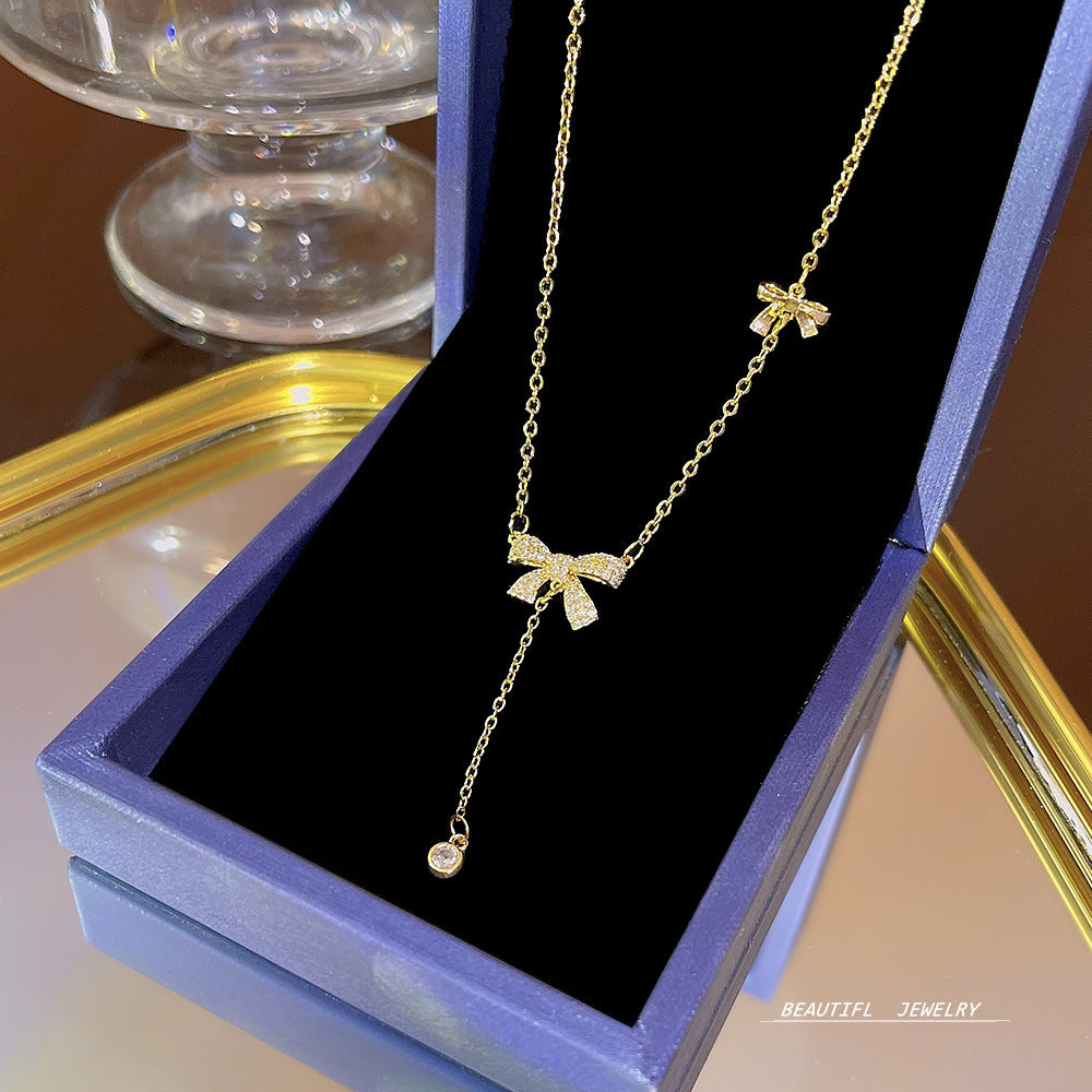 Women's Bow Zircon Clavicle Chain Titanium Steel Necklaces