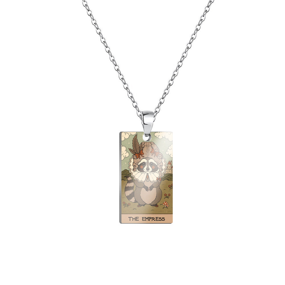 Retro Color Printing Raccoon Stainless Steel Pendants