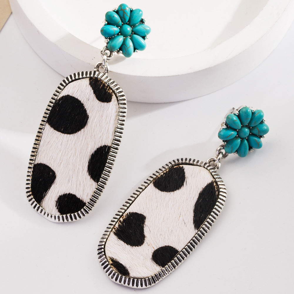 Turquoise Milk Grain Leather Diamond Studded Earrings