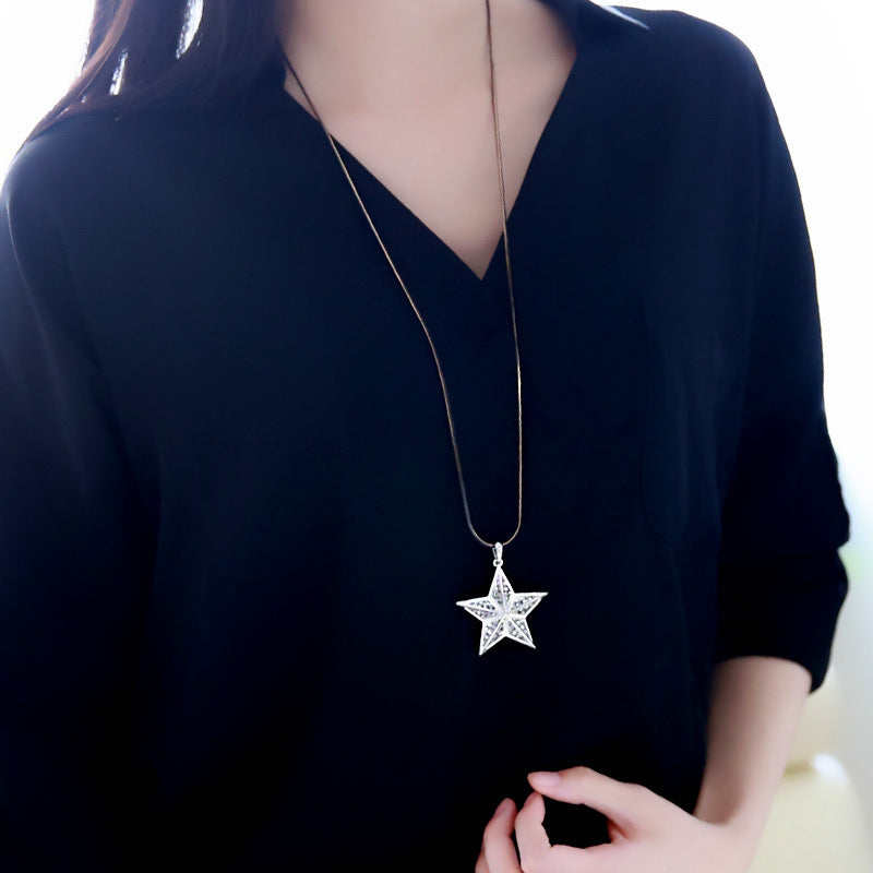 Diamond Three-dimensional Five-pointed Star Long Sweater Chain Necklaces