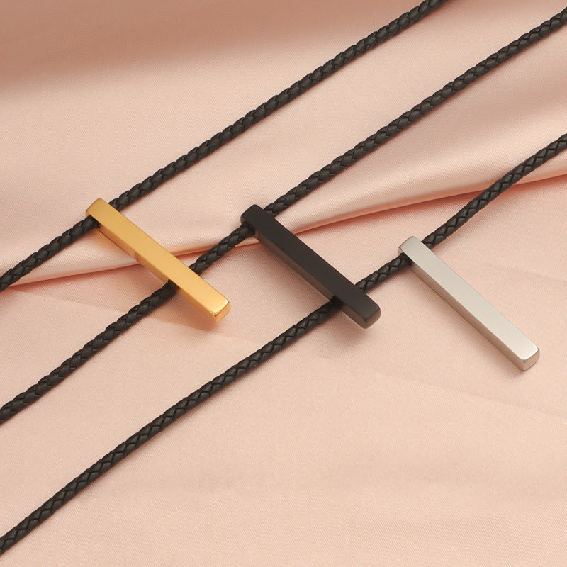 Titanium Steel Three-dimensional Bar Woven Leather Necklaces