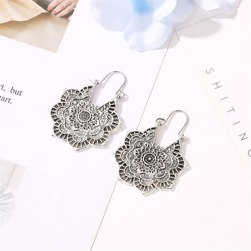 Metal Hollow Flower Bohemian Carved Palace Earrings