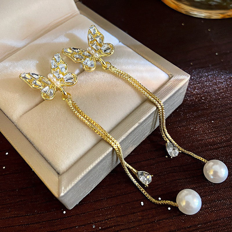 Fashion Zirconia Micro Inlaid Zircon Long Earrings