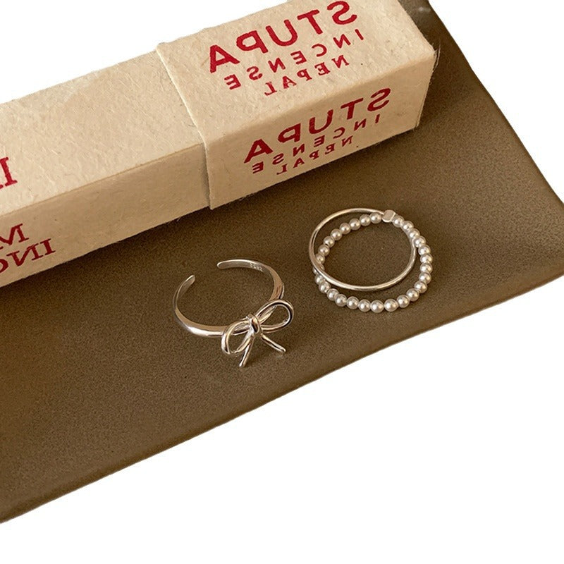 Niche Design Bow Pearl Cross Female Rings