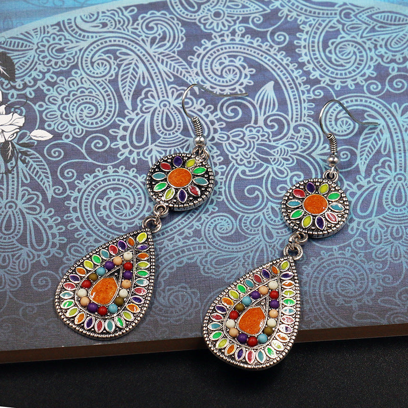 Metal Alloy Suit Vintage Color Diamond Flower Earrings