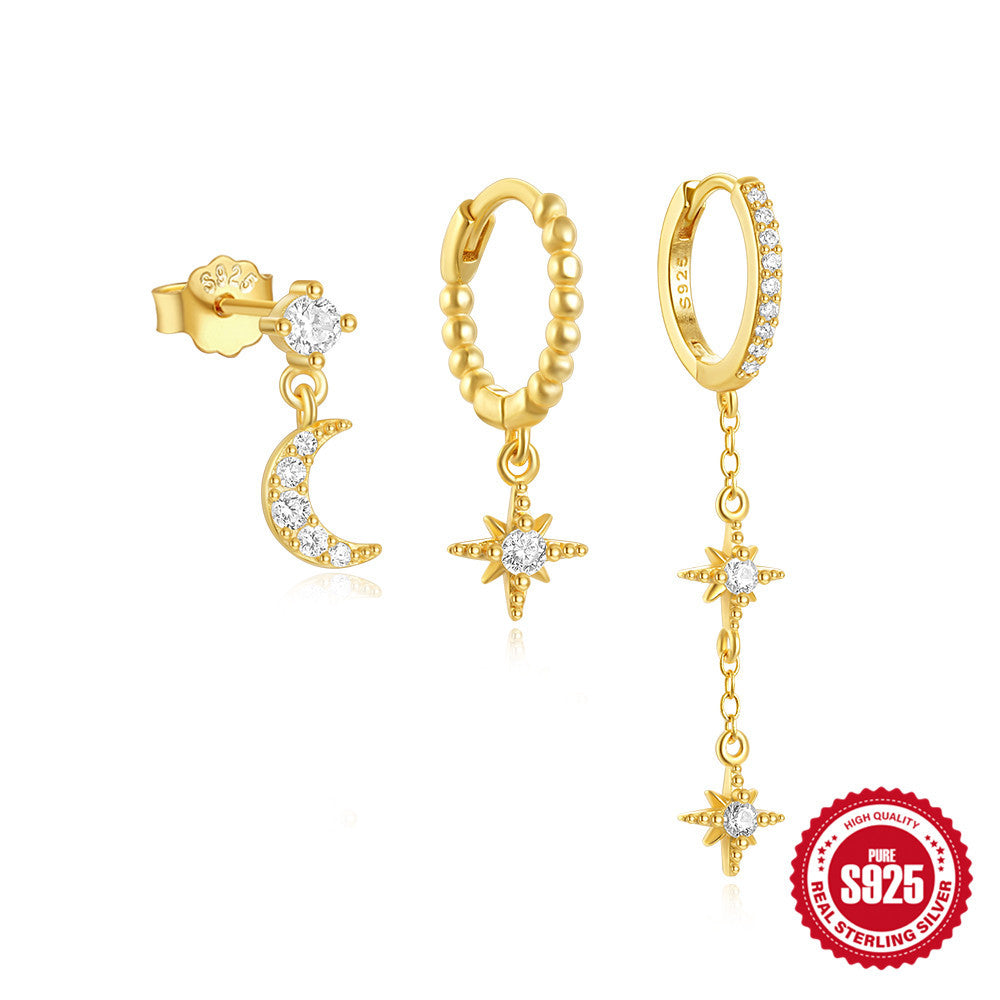 Sier Devil's Eye Eight Mang Star Earrings