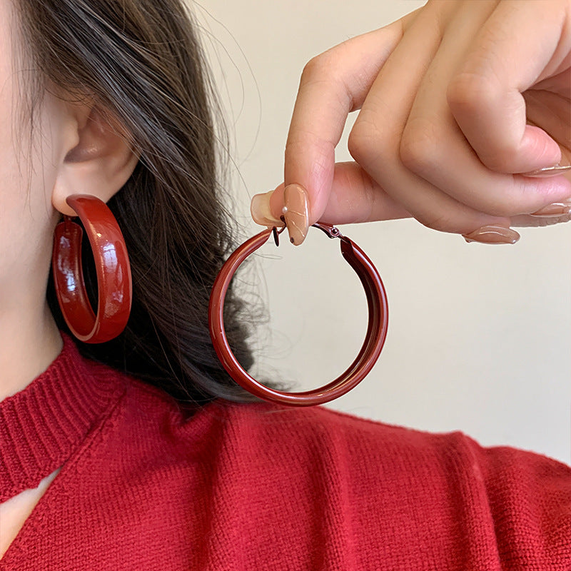 Women's Pinched Vintage Red Width Eardrop High-grade Ear Earrings