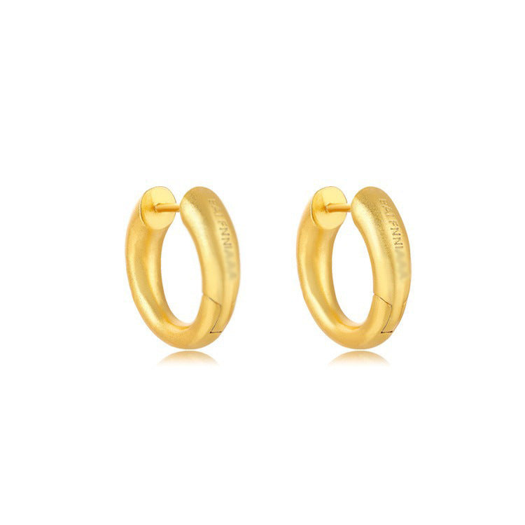 Gold Pigment Female Trendy Design Circle Ear Earrings