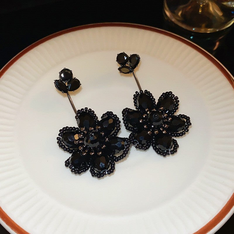 Needle Black Crystal Geometric Ear Minority Fashion Temperament Entry Earrings