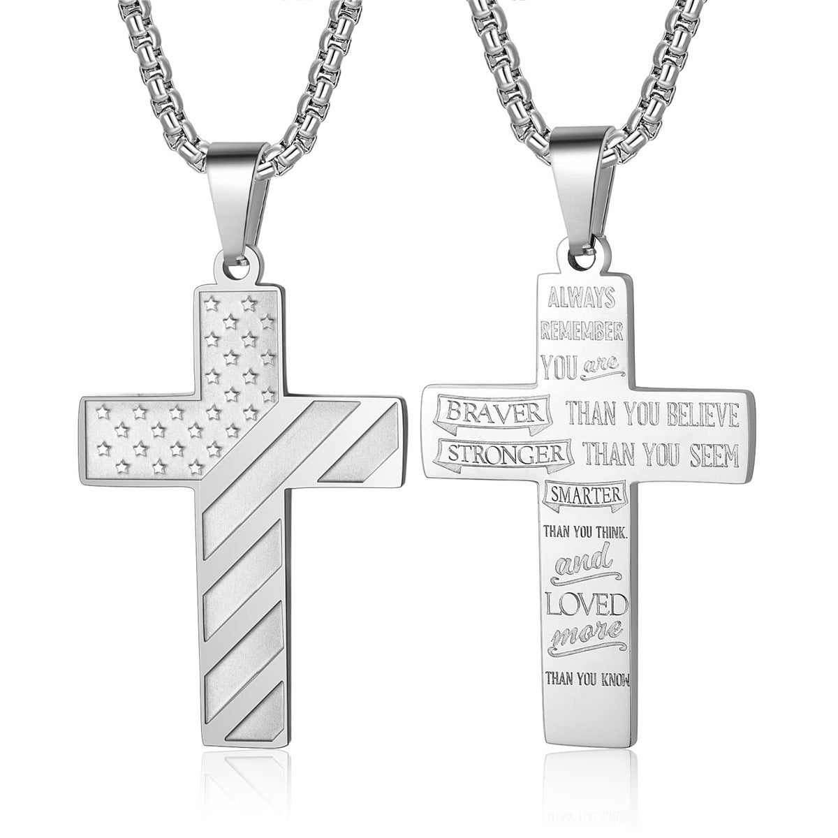 Men's Cross Stainless Steel Bible Patriotic Jewelry Inspirational Necklaces