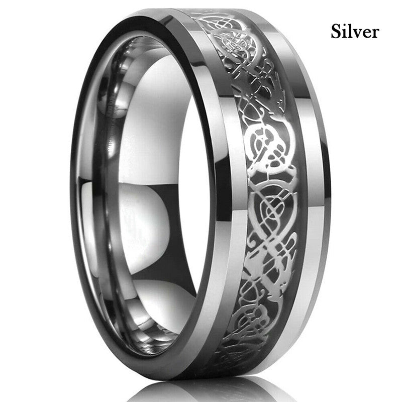 Men's Titanium Steel Diamond Stainless Dragon Pattern Piece Rings