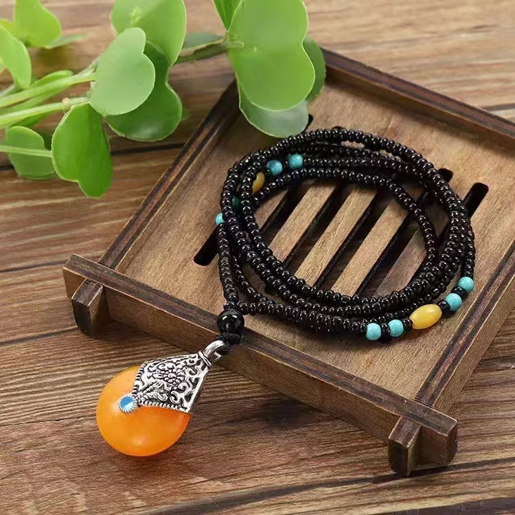 Boutique Ethnic Style Long Beaded Sweater Chain Imitation Pendants