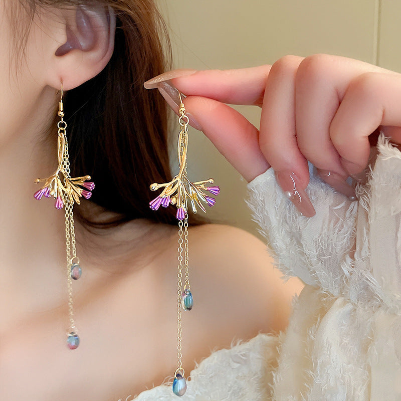 Sier Needle Metal Rhombus Niche Temperament Frosty Earrings