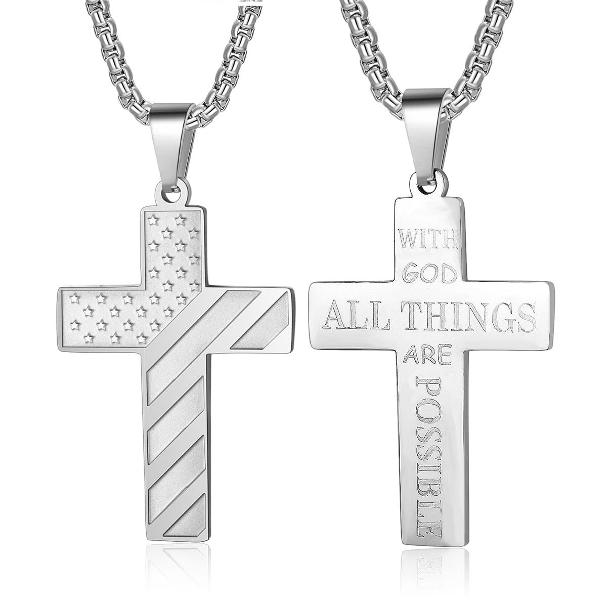 Men's Cross Stainless Steel Bible Patriotic Jewelry Inspirational Necklaces