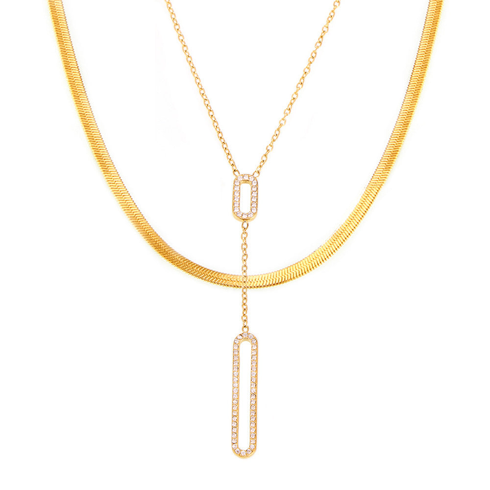 Inlaid Zirconium Clavicle Titanium Steel Material Necklaces