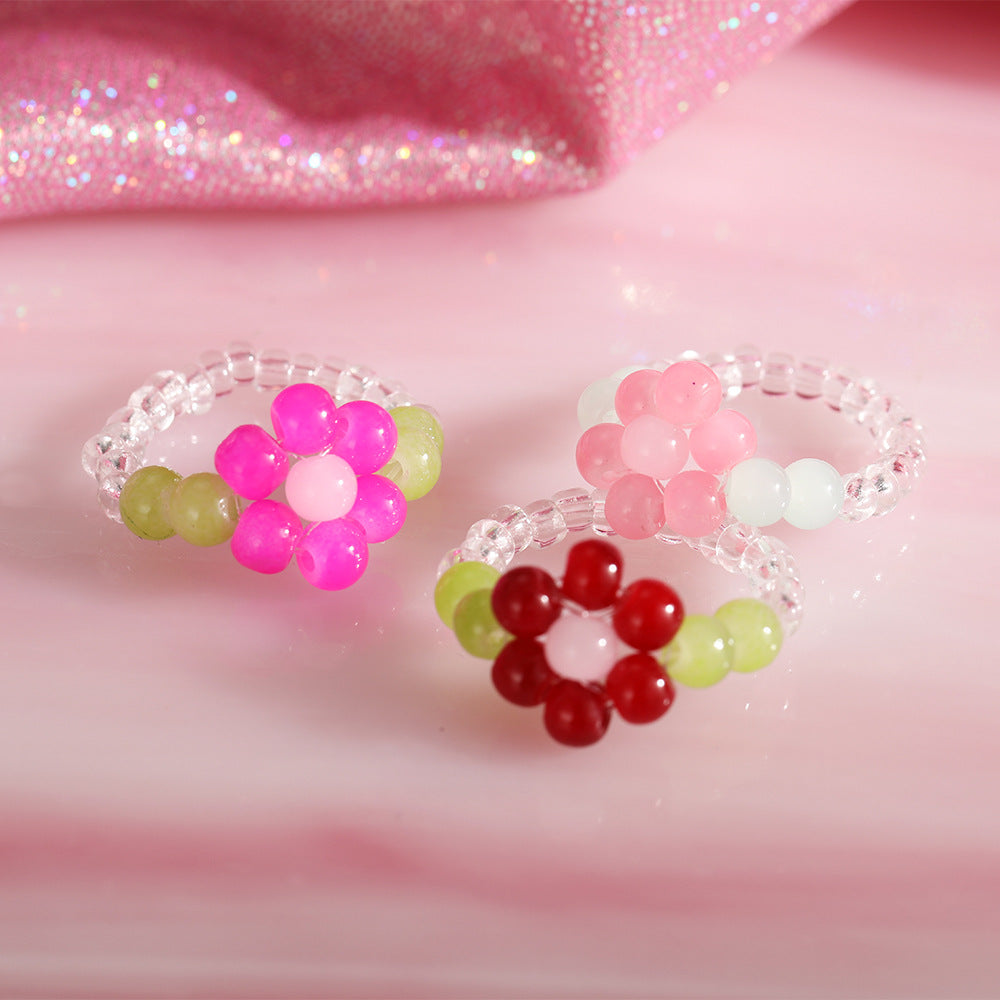 Color Stretch Crystal Beads Female Design Sense Rings