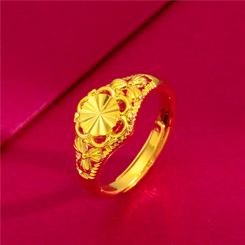 Women's Placer Gold Open Coin Female Flower Live Rings