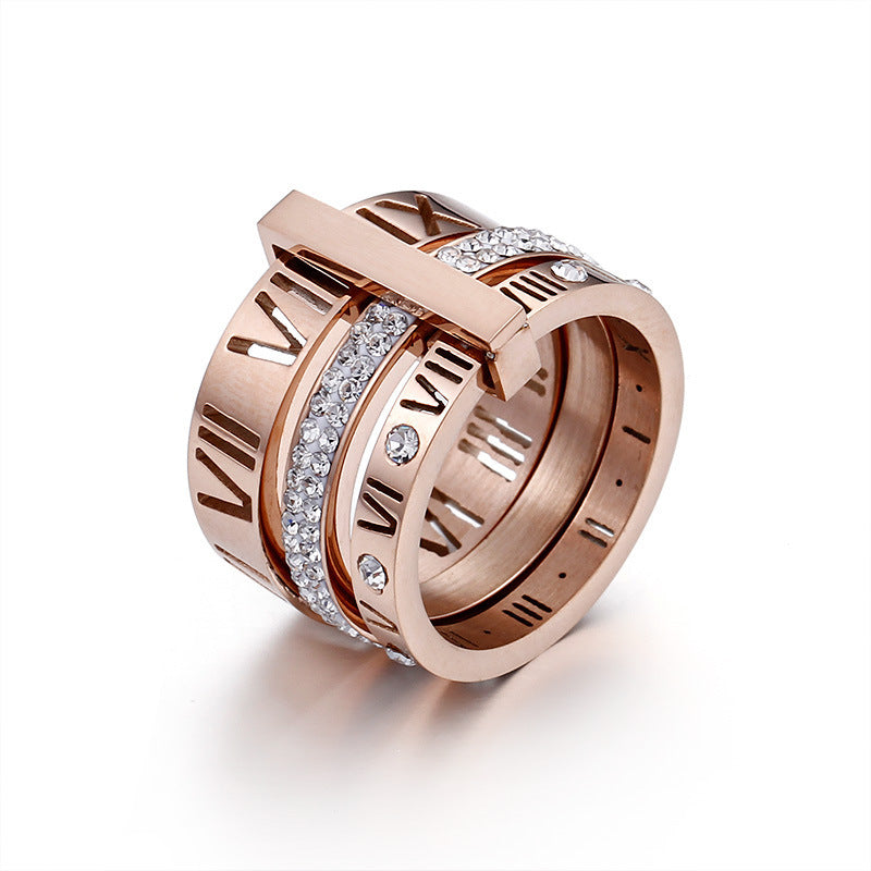 Women's Roman Letters Two-color Fashion Atmospheric Stainless Rings