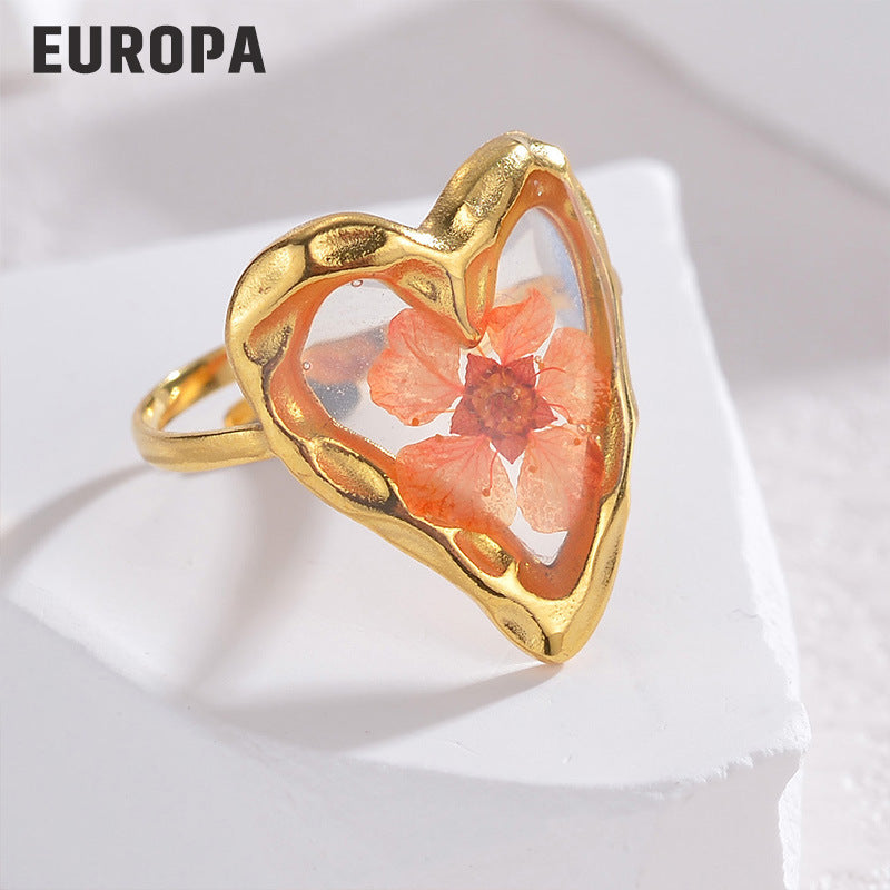 Titanium Steel Simple Light Luxury Preserved Fresh Flower Cold Rings