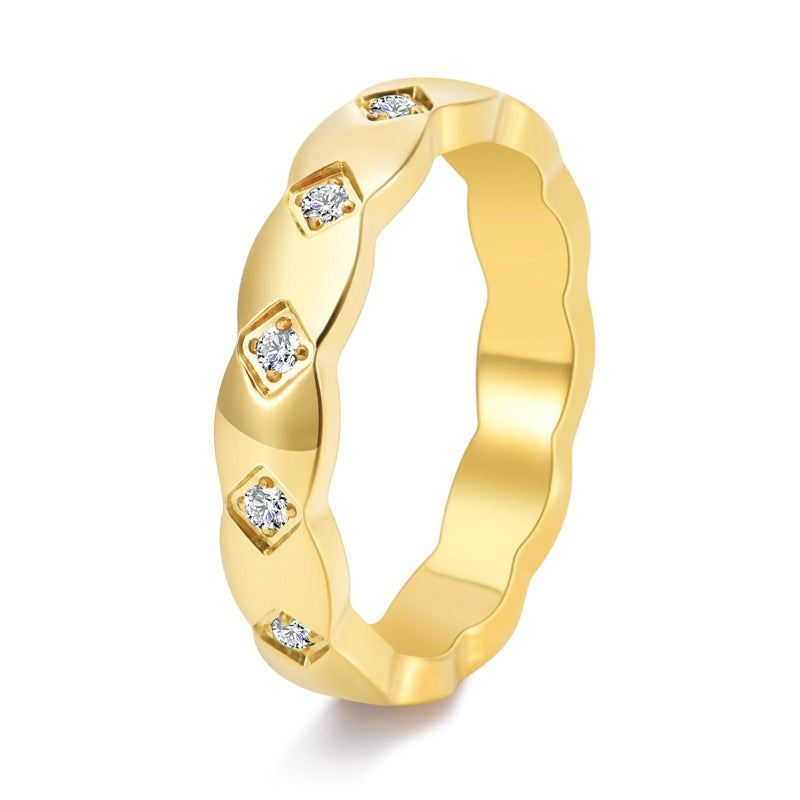 Korean Style Titanium Steel Couple Diamond Lattice Rings