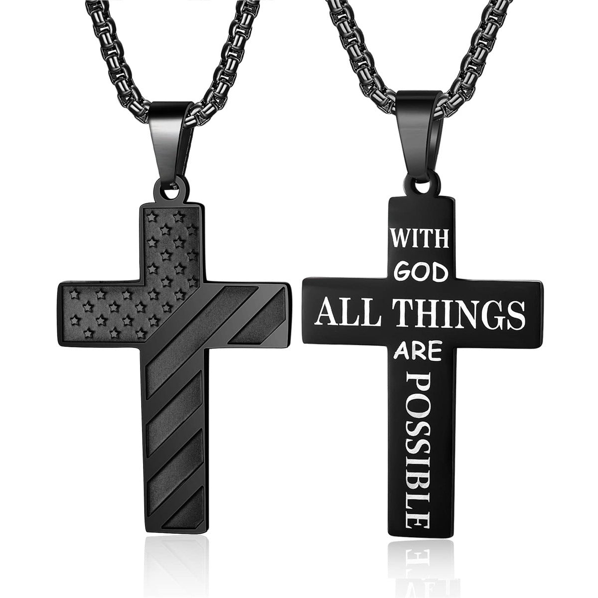 Men's Cross Stainless Steel Bible Patriotic Jewelry Inspirational Necklaces
