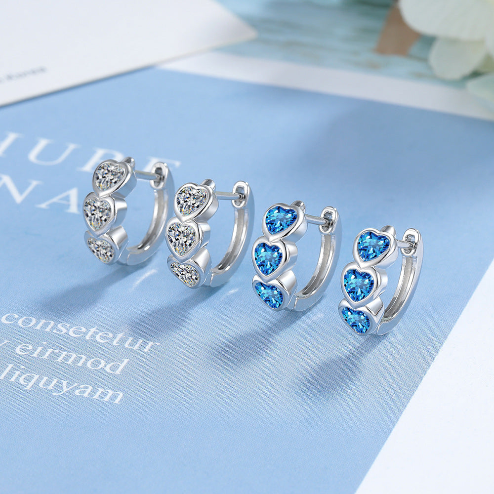 Diamond Ear Blue Zircon Female Temperament Earrings
