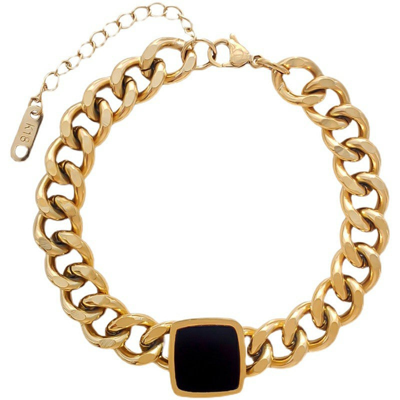 Women's Thick Straps Hip Hop Black Square Necklaces