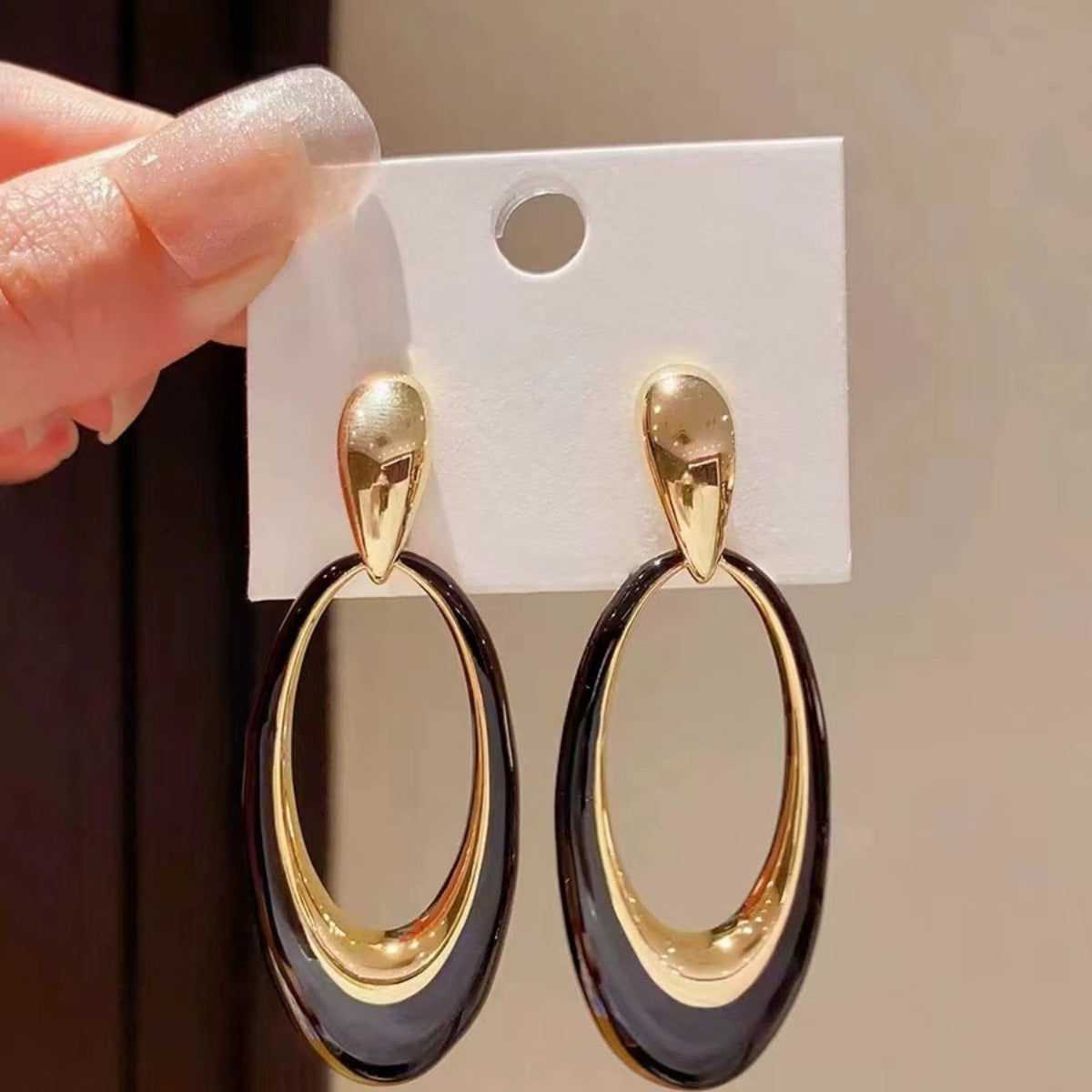 Gold-plated Enamel Drip Glazed Oval Exaggerated Fashion Earrings
