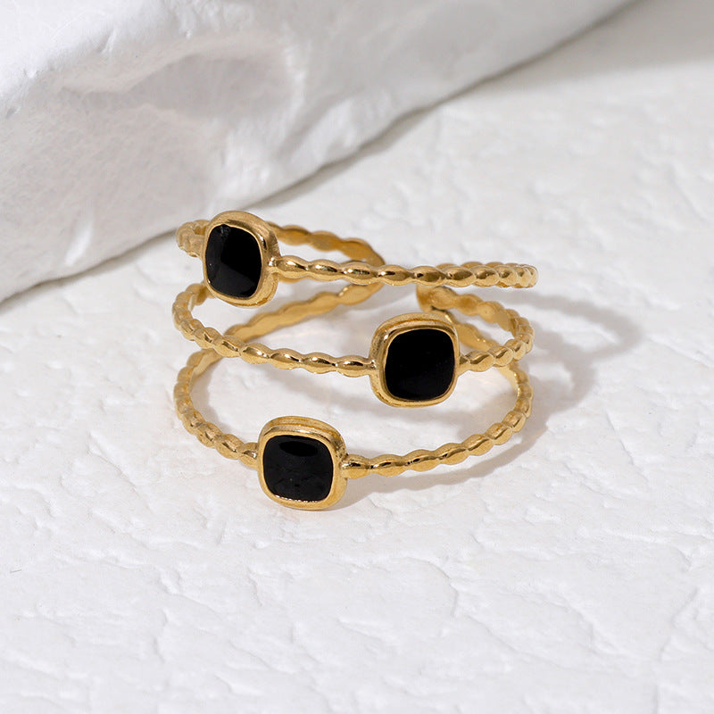 Women's Steel Geometric Open Drop Oil Gold Plated Minimalist Design Rings