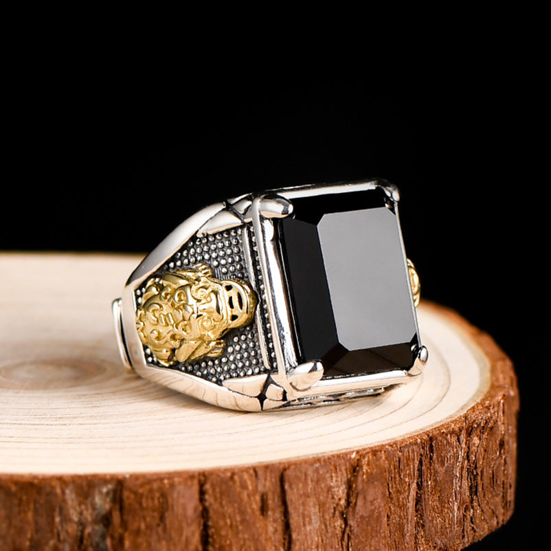 Men's Gold Fashionable Agate Stone Power Style Rings