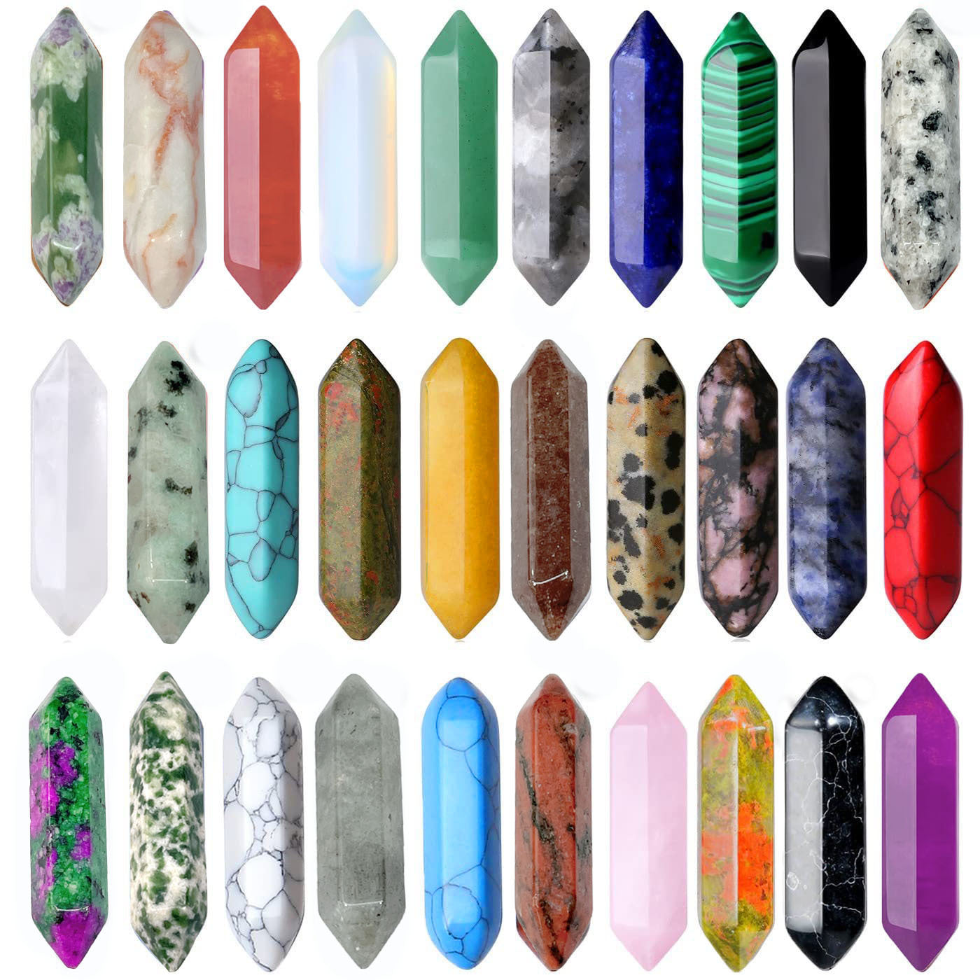 Stone Crystal Bullet Double Pointed Hexagon Prism Pendants