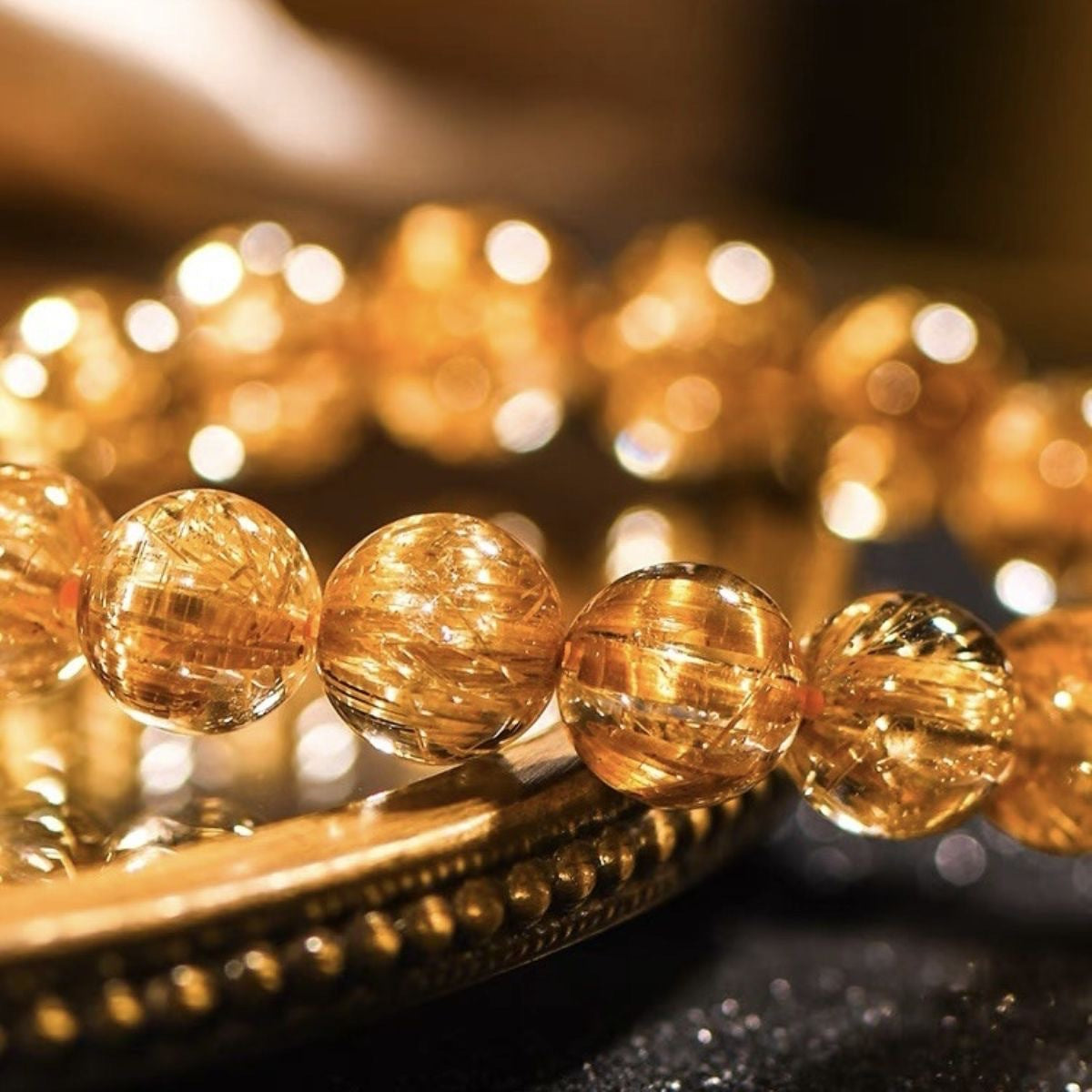 Rutilated Quartz Female Round Beads Couple Bracelets