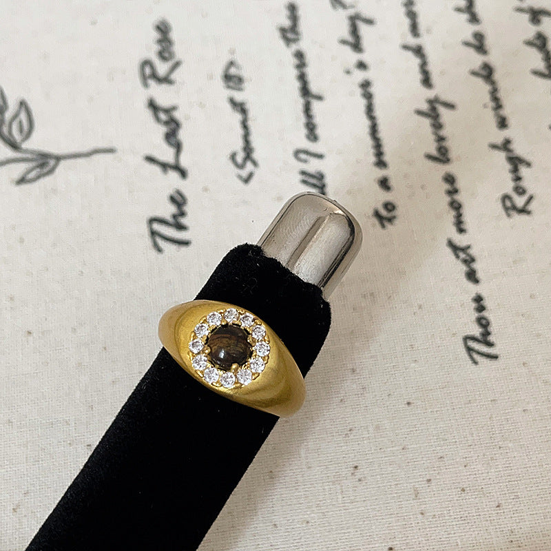 Antique Style Matte Metal Zircon Female Rings