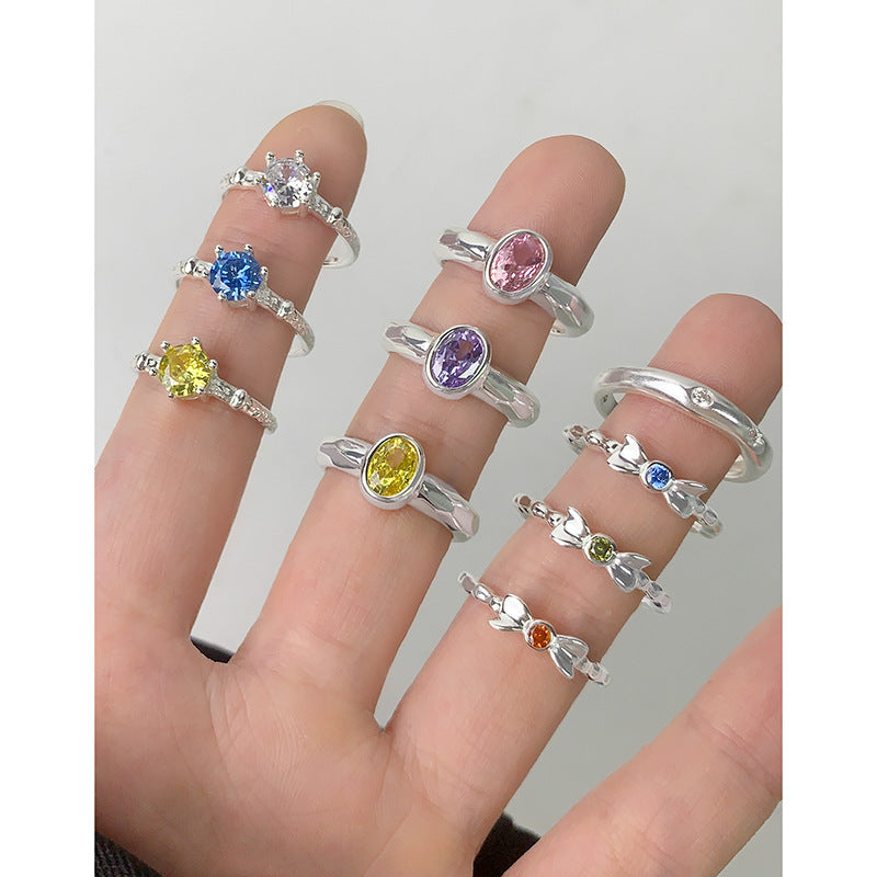 Interest Light Luxury Design Oval Zircon Sterling Rings