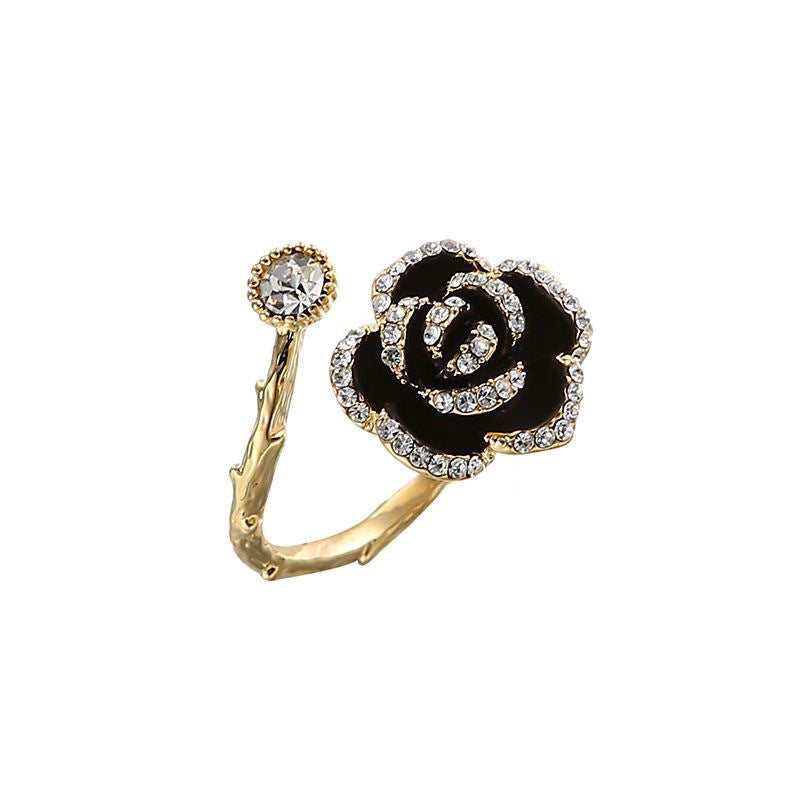 World Black Camellia Female High Sense French Classic Style Rings