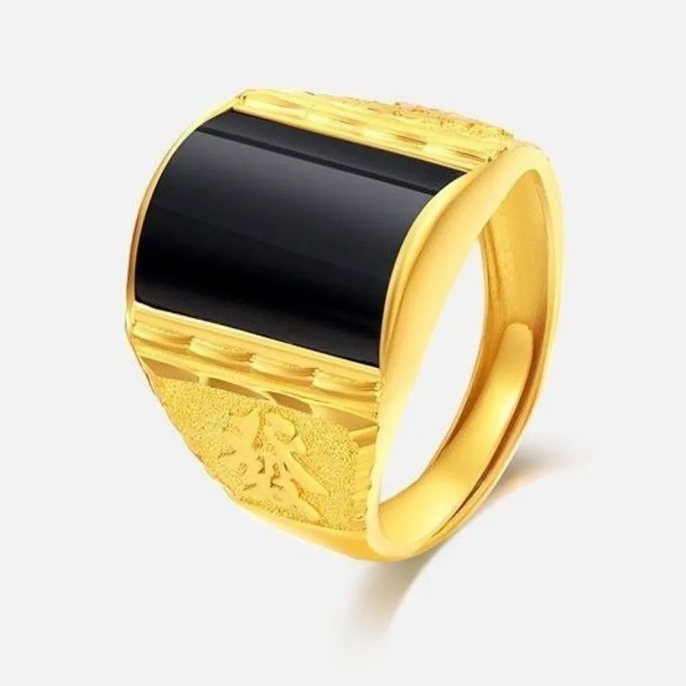 Men's Placer Gold Imitation Jade Around With Rings