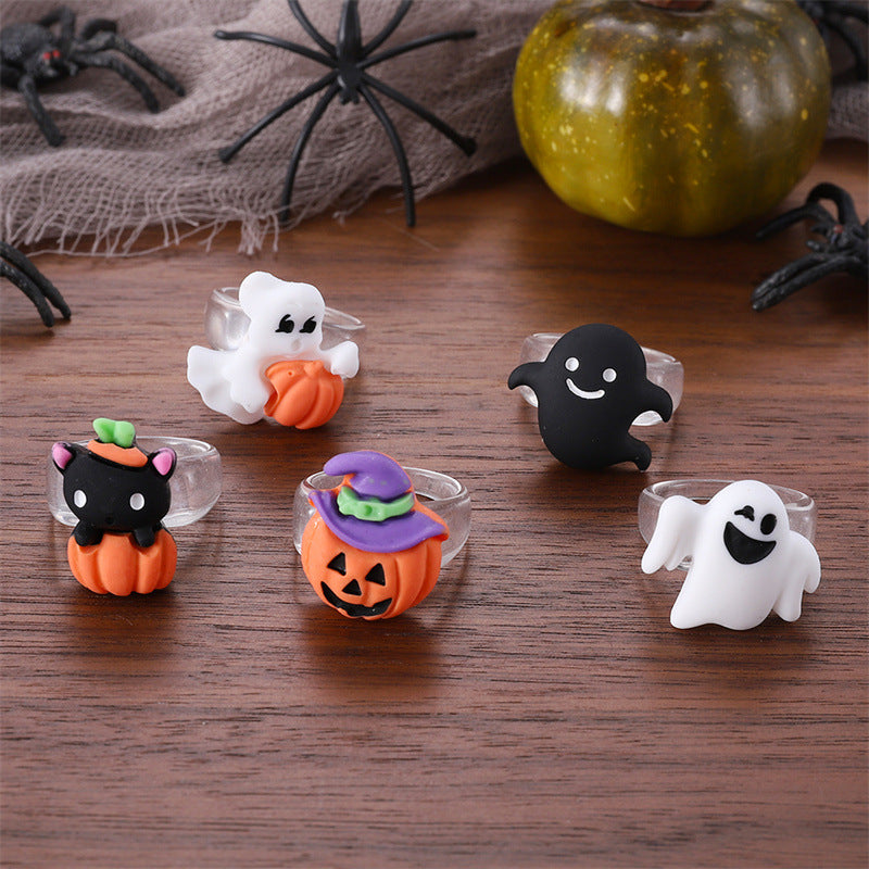 Creative Halloween Series Resin Cartoon Pumpkin Rings