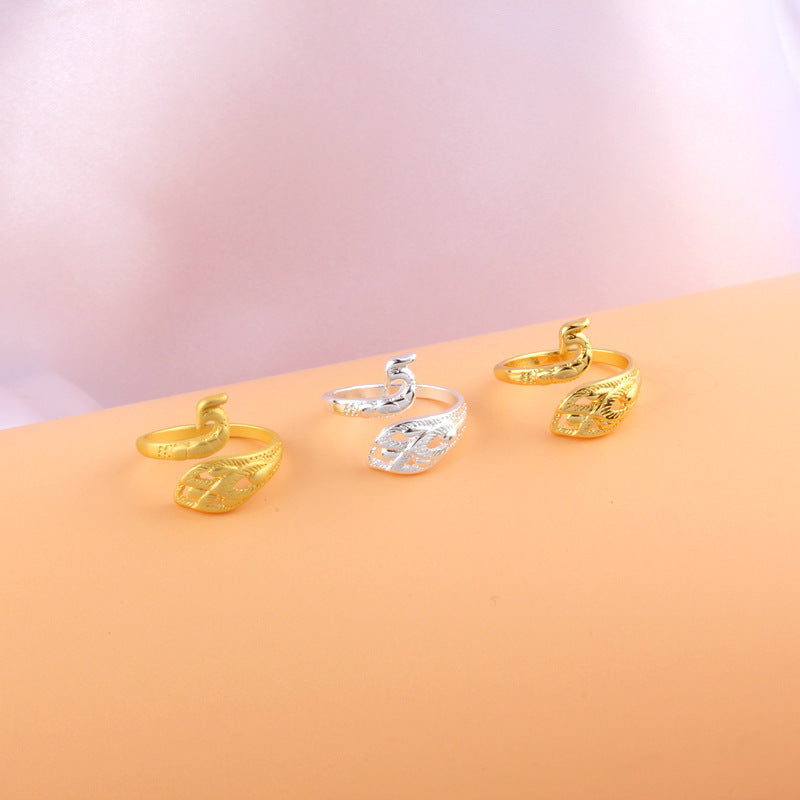 Three-dimensional Argent Pur Peacock Female Open Rings