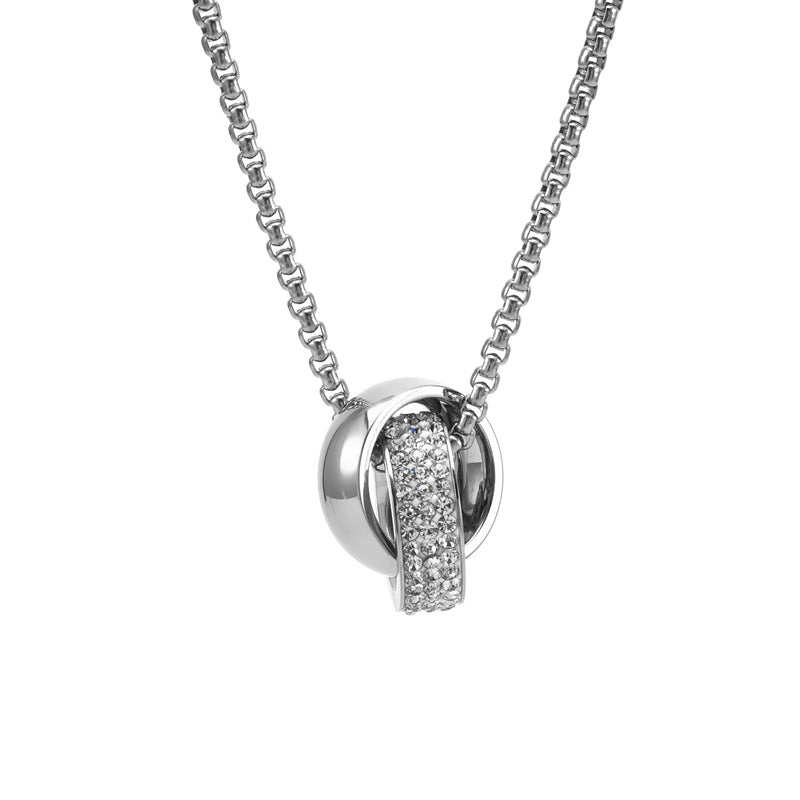 Men's Titanium Steel Double Hipster Unique Crystal Long Pendants