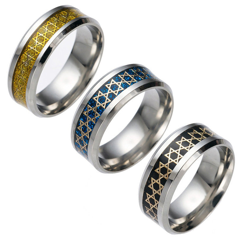 Men's Six-pointed Star Titanium Steel Domineering Personalized Retro Simple Rings