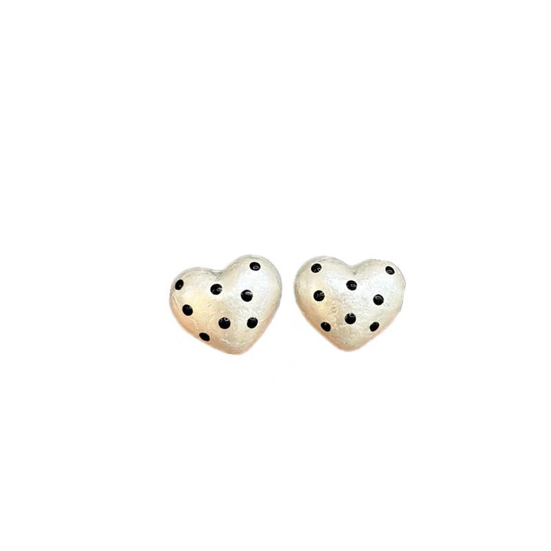 Women's Pearl Polka Dot Love Heart High Sense Niche Earrings