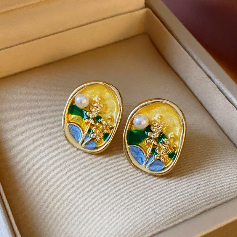 Women's Enamel Oil Painting Style Light Luxury Earrings