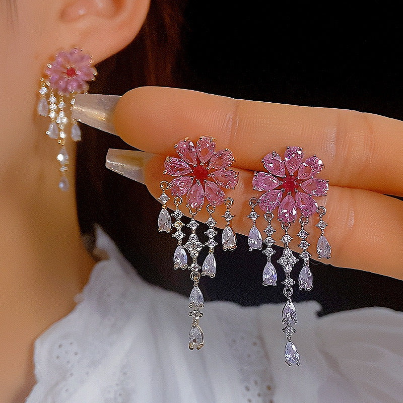 Fashion Zirconia Micro Inlaid Zircon Long Earrings