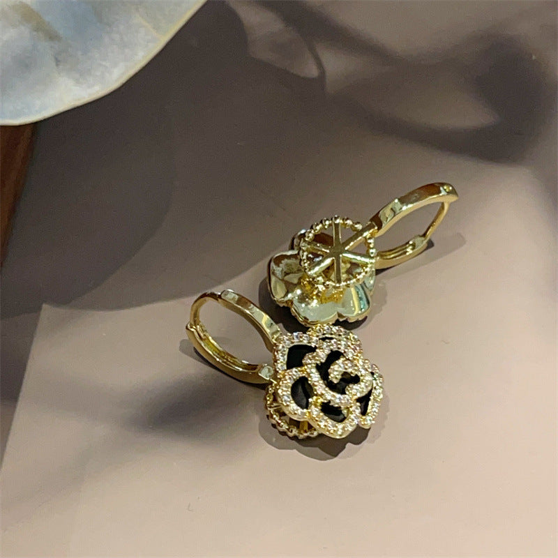 Sier Needle Elegant Camellia Korean Style Earrings