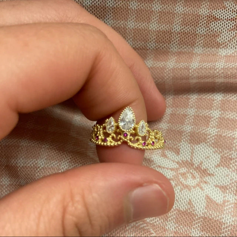 Personality Hollow Out Crown Simple Rhinestone Rings
