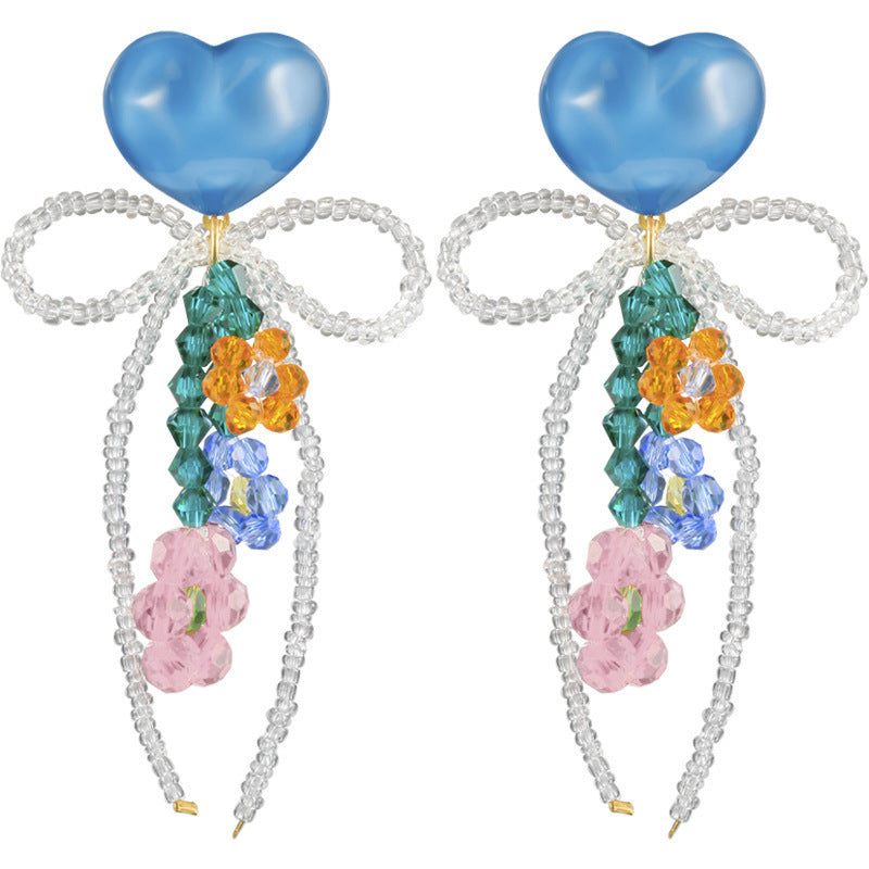 Women's Dopamine Beaded Flower Crystal Colored Glaze Earrings