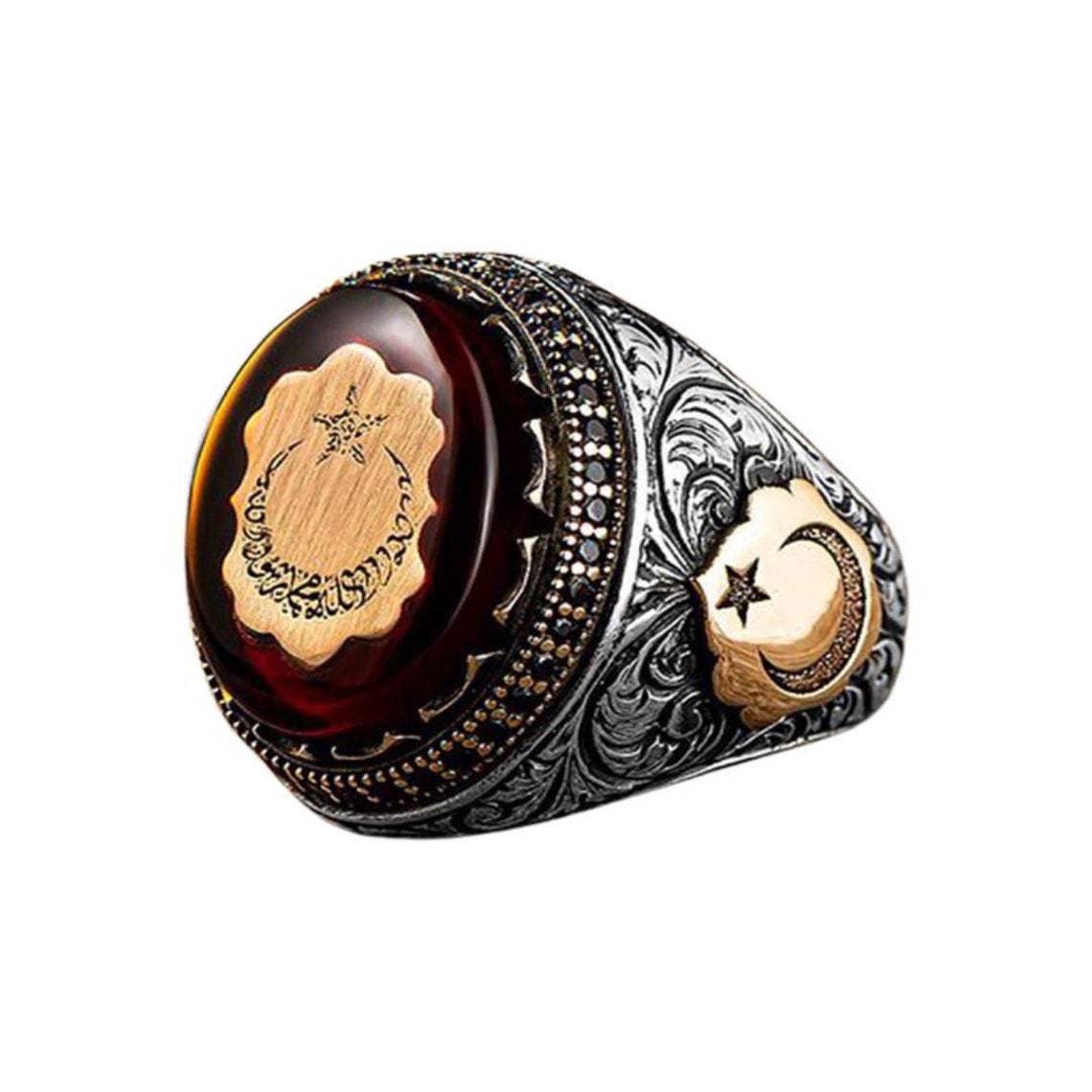 Men's Ornament Red Vintage Alloy Diamond Rings