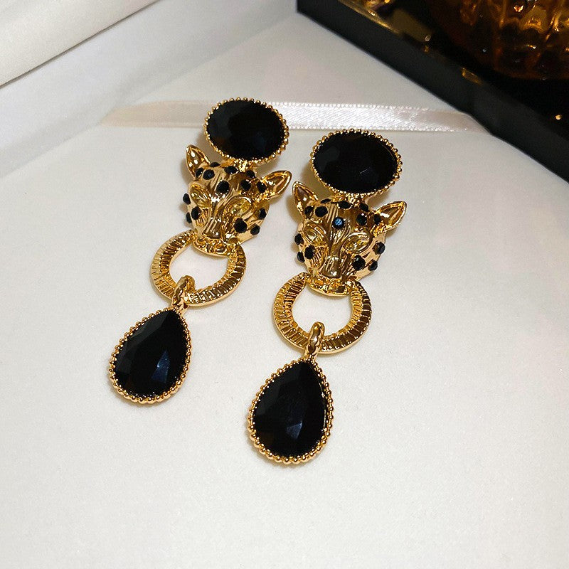 Needle Black Crystal Geometric Ear Minority Fashion Temperament Entry Earrings