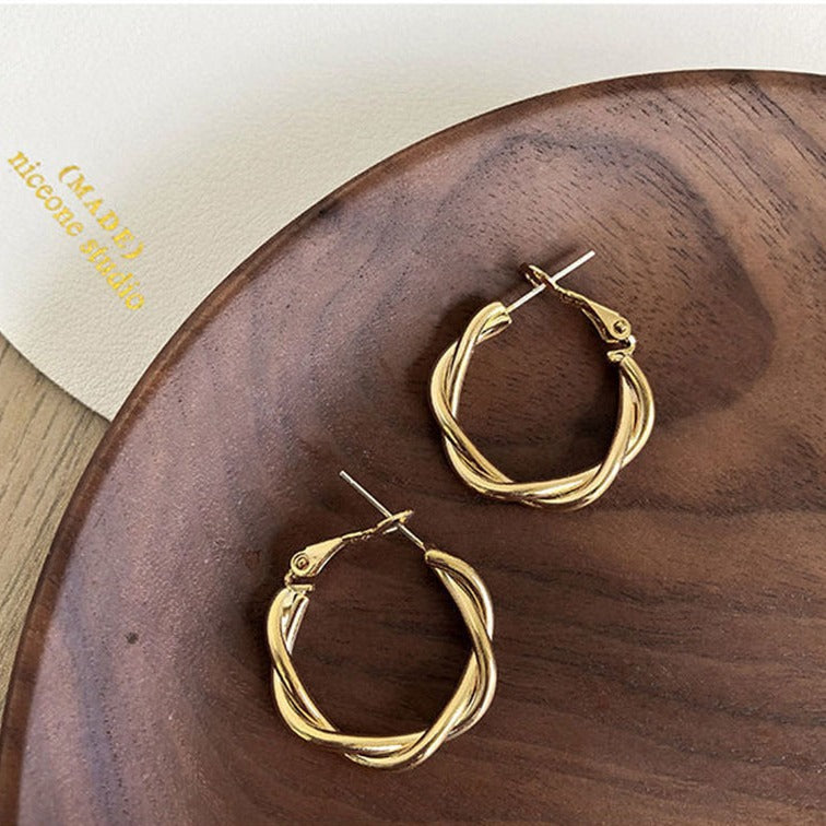 Sier Pin Temperament Female Geometric Twist Earrings